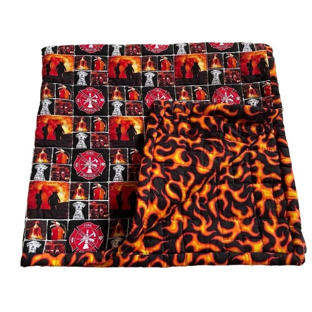 Handmade Fire Rescue Themed Quilt Throw Wall Hanging Flames Fireman Gift u